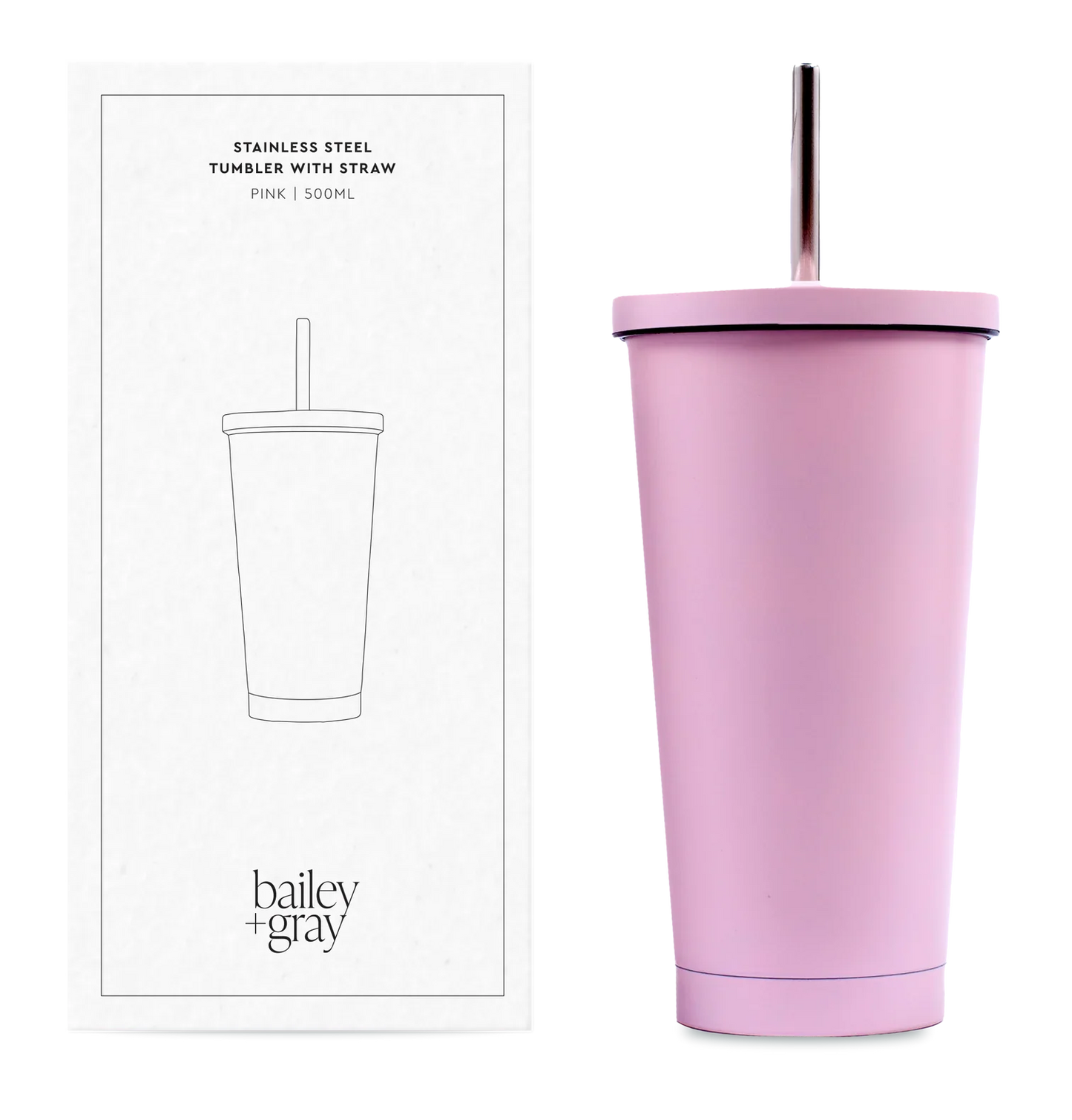 Stainless Steel Tumbler with Straw (500ml) - Bailey & Gray